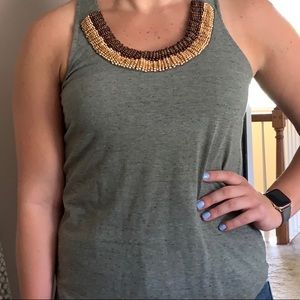 Green Beaded Neckline Tank Top